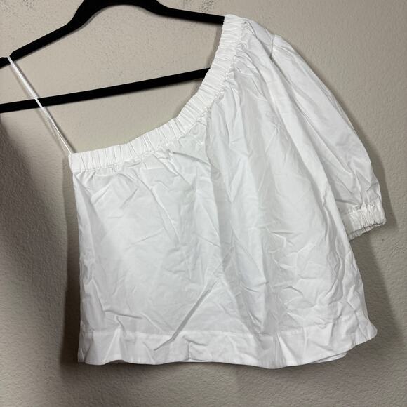 Rails XS Jayla Top One Shoulder Asymmetric White Cotton Lyocell Short Sleeve - Picture 2 of 10